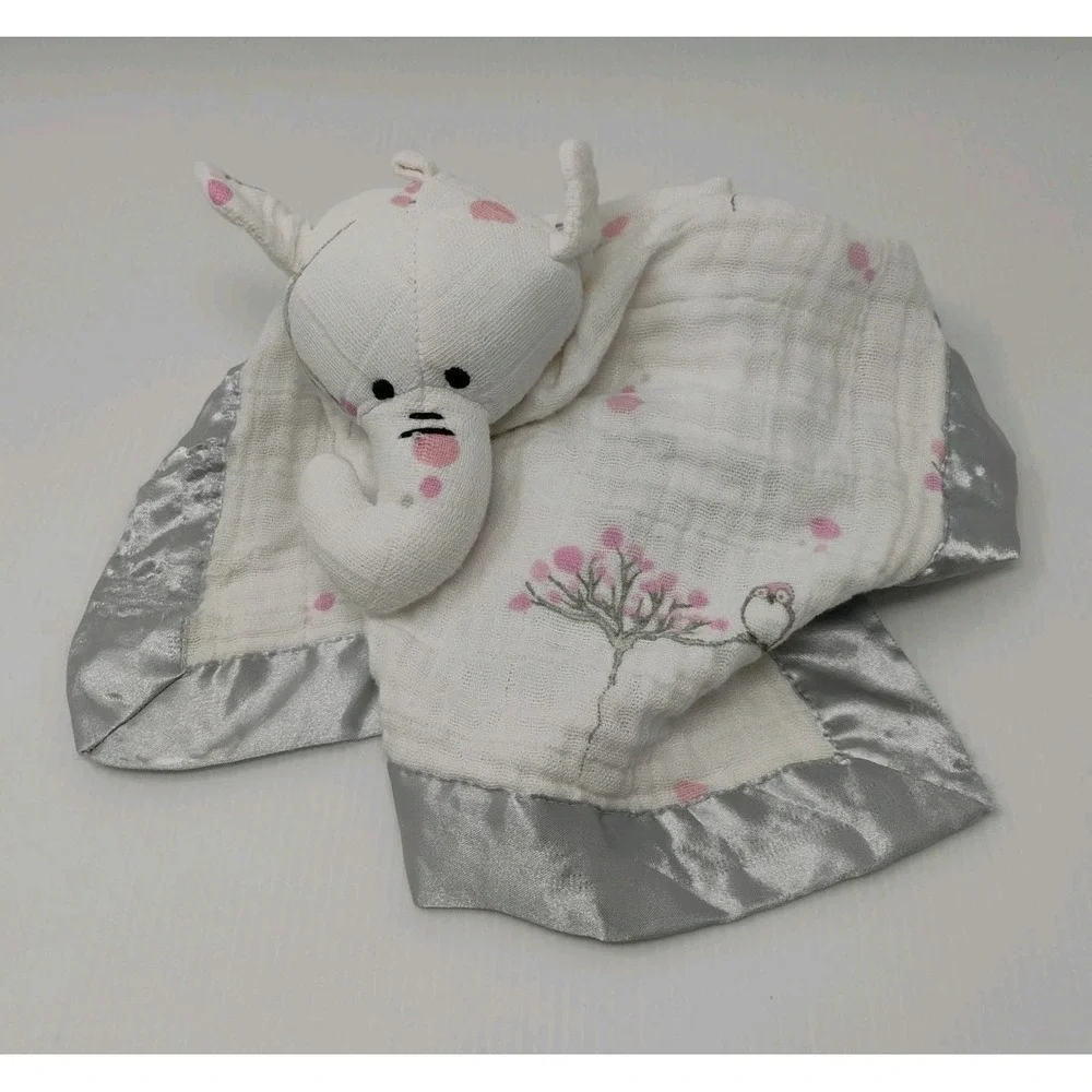 Aden Anais Elephant Owl Lovey Security Blanket Gray Satin Edges‎ SEE DESCRIPTION